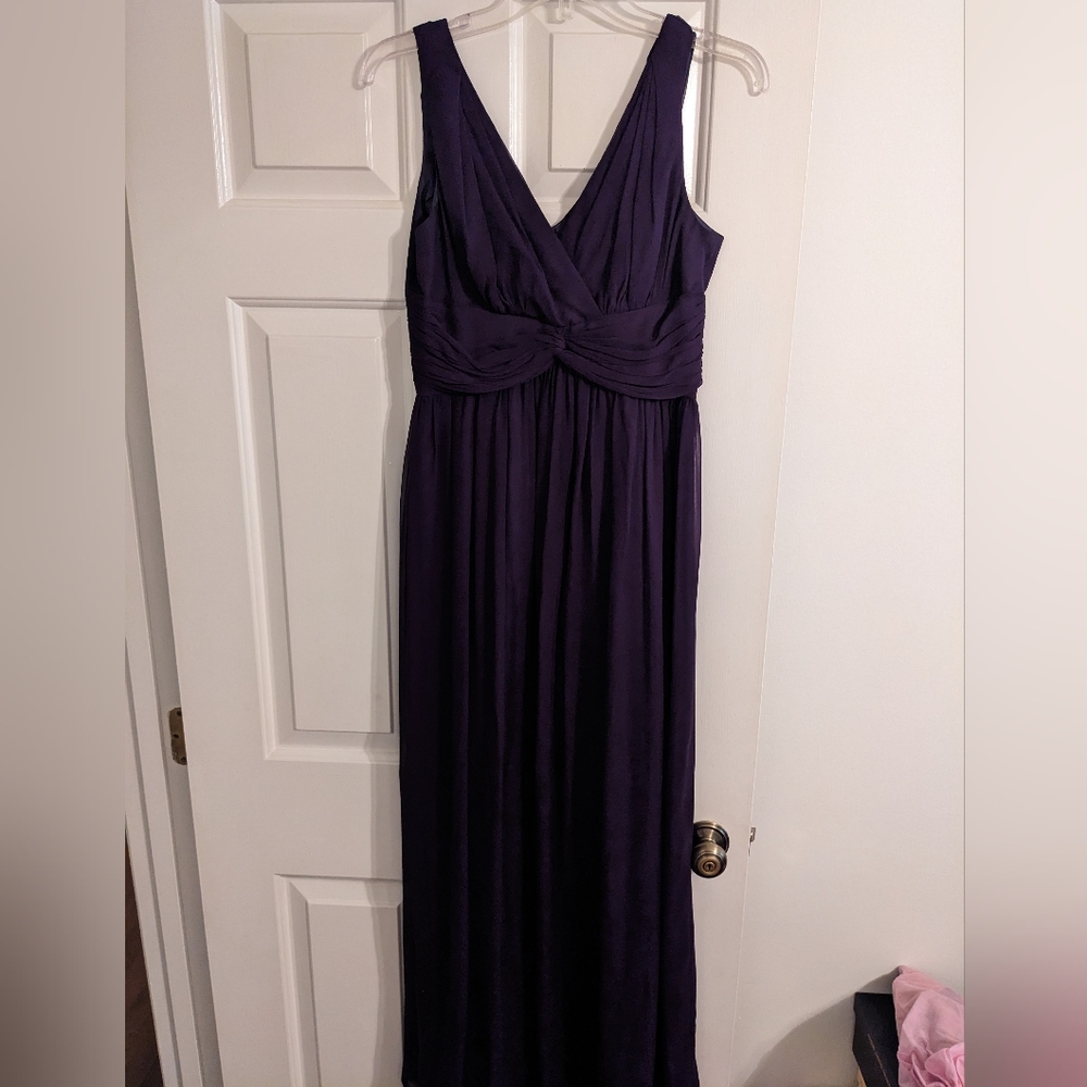 Donna Morgan a-line maxi plum bridesmaid dress